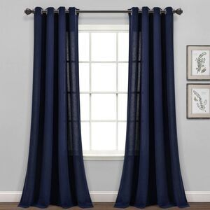 Lush Decor - Set of 2 (84"x52") Faux Linen Grommet Window Curta Navy